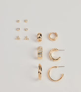 Trendy Sparkle Stud And Hoop Earrings Set