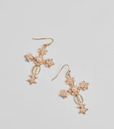 Glam Radiance Cross Charm Faux Pearl Earrings