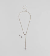 Simple Glitz Rhinestone Lariat Necklace And Stud Earrings Set
