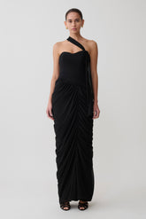 Micaela Chiffon Gathered Maxi Dress - Black