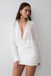 Soleia Cowl Drape Shirt Dress - White