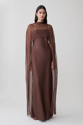 Martinne Chiffon Cape Maxi Dress - Mocha
